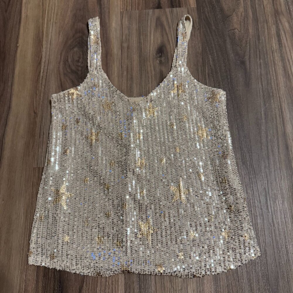 Altar'd State Gold and Silver Sequin Sleeveless Tank Top